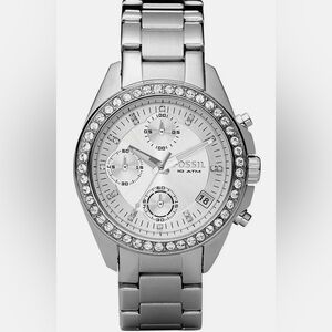 Fossil Stainless Steel Crystal Accent Chronograph Bracelet Watch